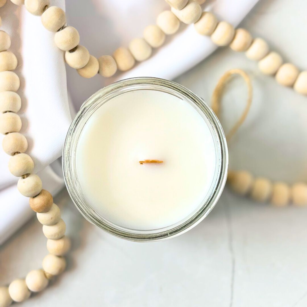 Coco Apricot Wooden Wick Candle Top View