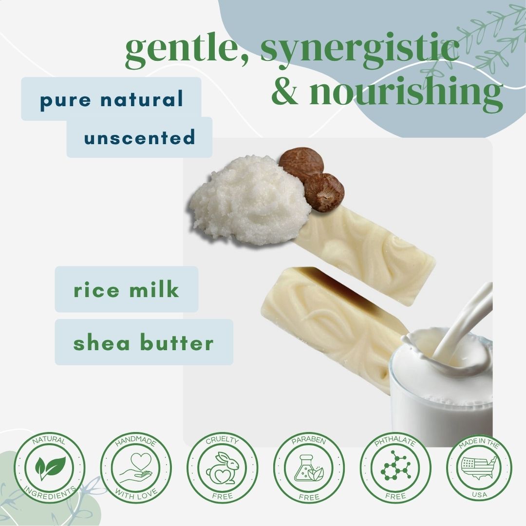 Pure Rice Milk & Shea Butter Unscented Soap – Gentle, Hydrating, Made in USA for Sensitive Skin