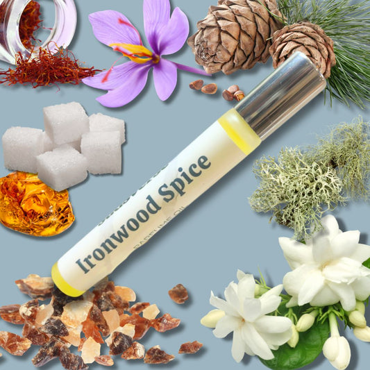 Sudsverse Ironwood Spice Rollerball Perfume Oil Scent Notes