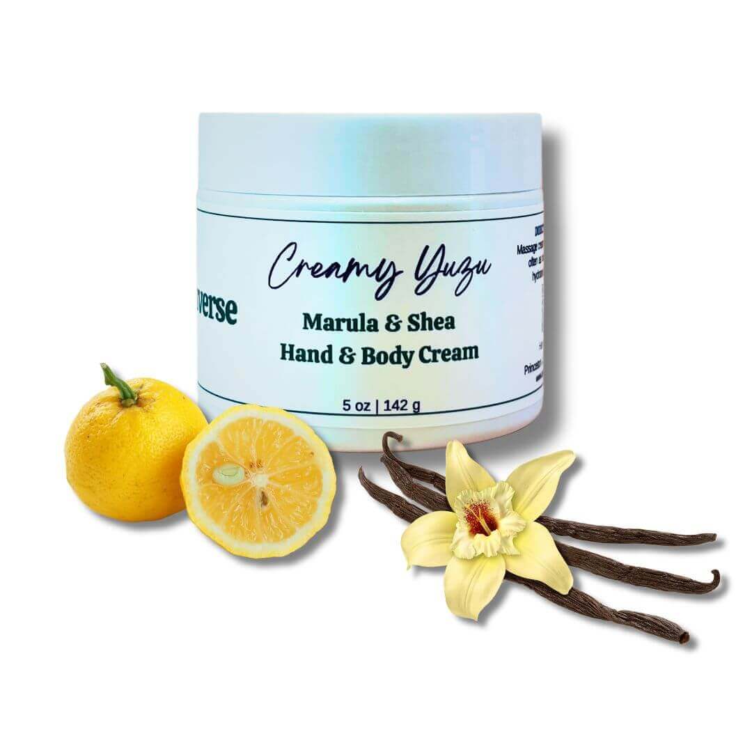 Creamy Yuzu Luxury Hand & Body Cream jar with Marula Oil, Shea Butter, yuzu, and vanilla