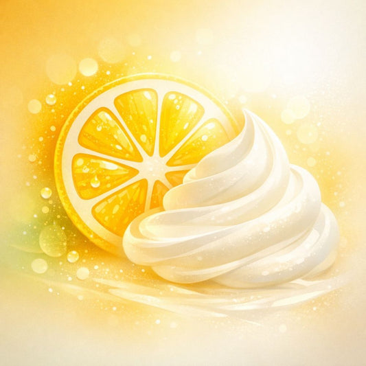Whipped cream with a yuzu slice on a yellow background