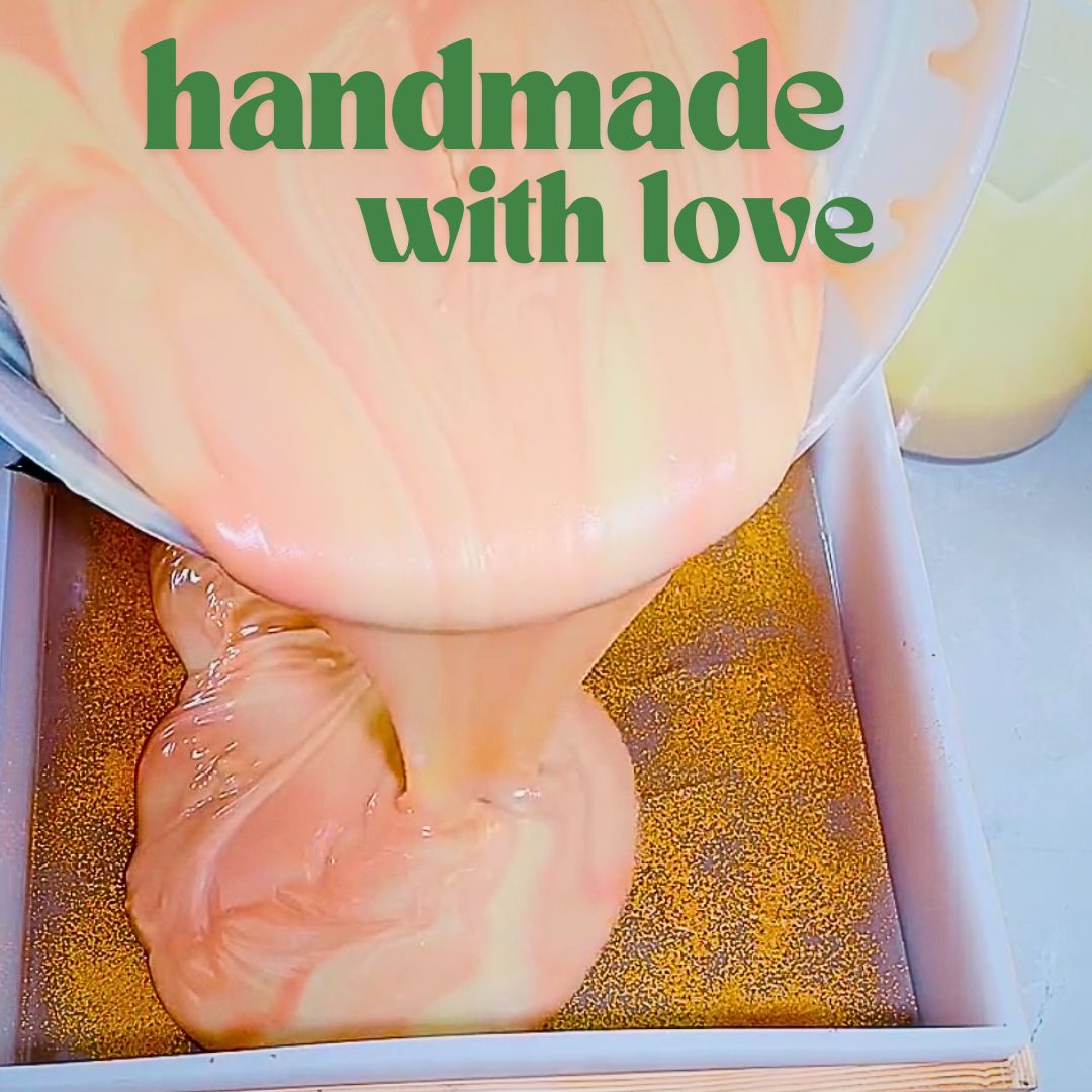 Discover the artisan craft of Natural Soap with this handmade with love process shot. Made in the USA with 100% natural ingredients. Perfect for eco-friendly, sustainable skincare lovers
