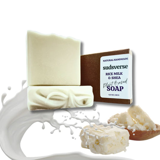 Handmade soap with natural ingredients on a white background